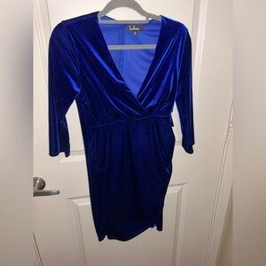 Lulu's Royal Blue Velvet Long Sleeve Dress